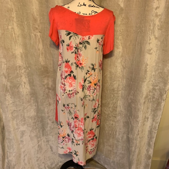 AGNES & DORA Coral and Floral Long Tunic Short Sleeve Spring Summer NEW - Picture 9 of 14